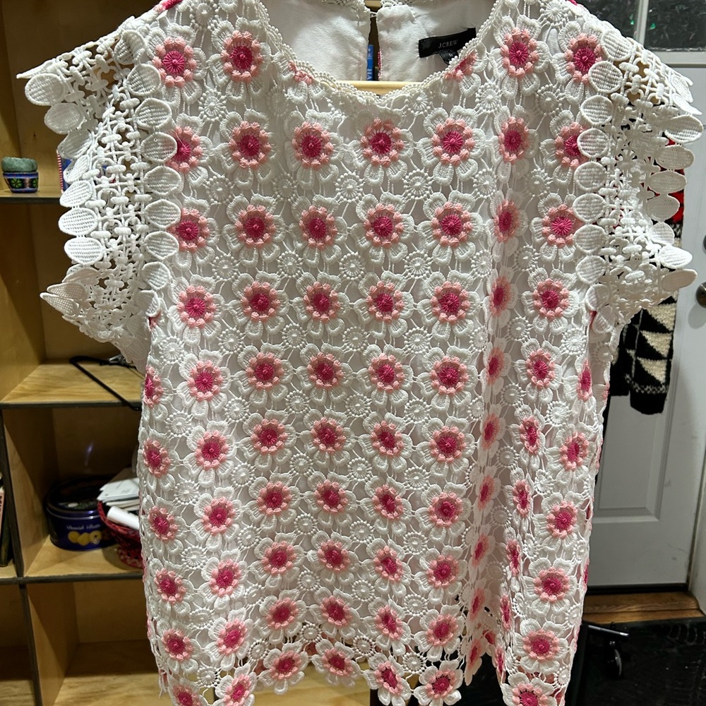 NWT J. Crew White and Pink Floral Lace Blouse